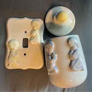 Vintage Children Light Switch Plate Cover and covered container praying children